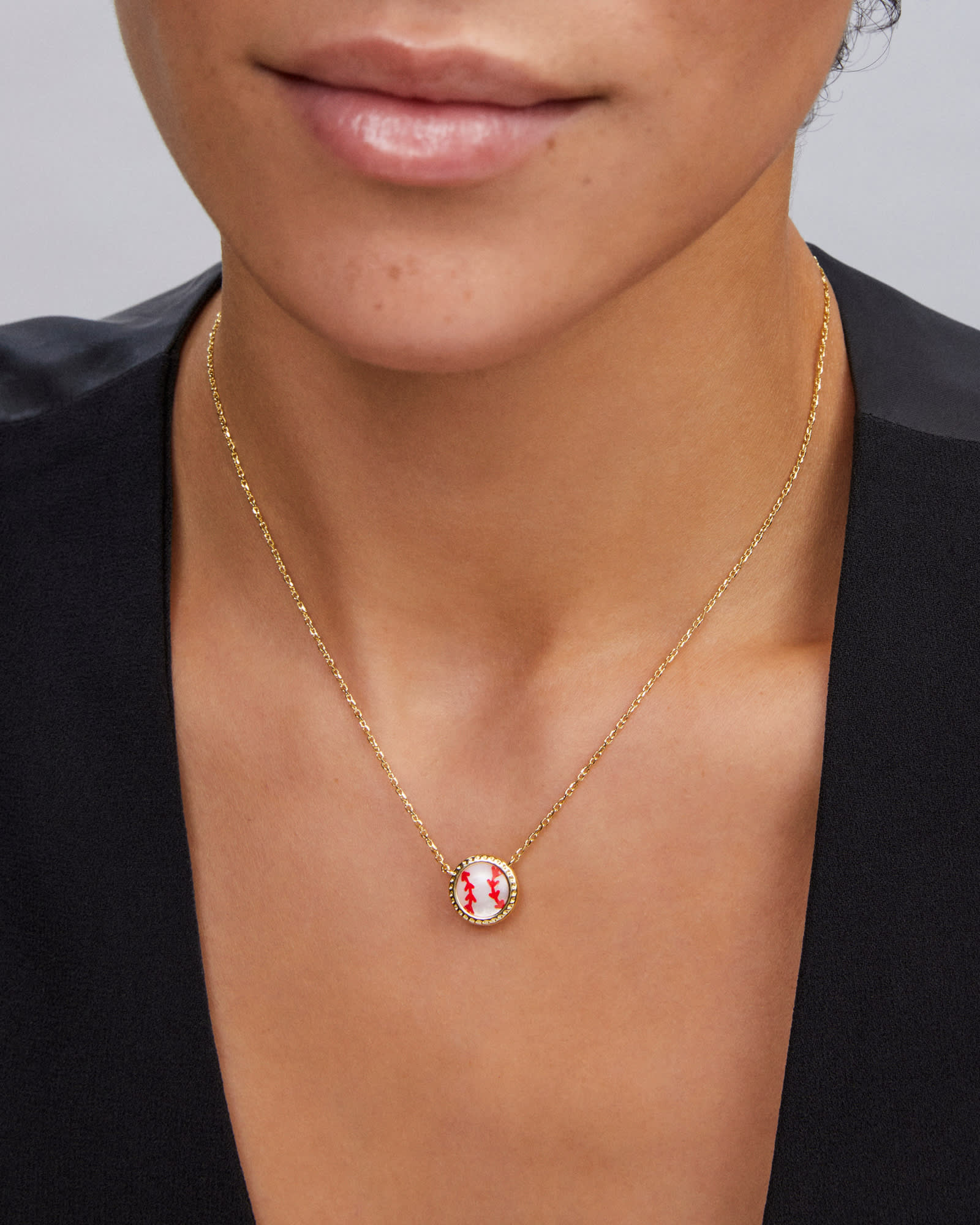 Baseball Gold Short Pendant Necklace Ivory Mother-of-Pearl